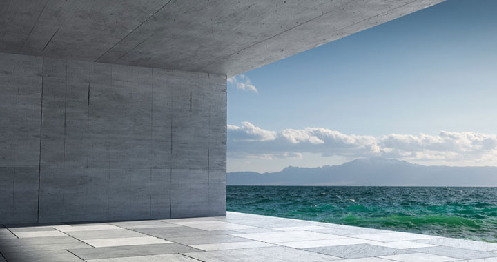 Ausblick vom Betonquader auf das Meer