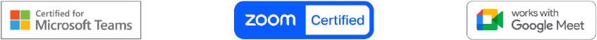 Logo Certified for Microsoft Teams, Logo Zoom Certified und Logo Works with Google Meet