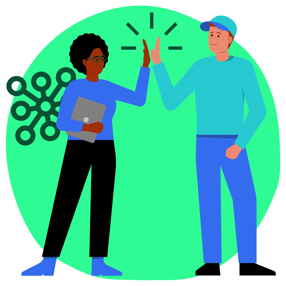 Illustration zum Thema gut vernetzt: Mann und Frau geben einander "High Five"