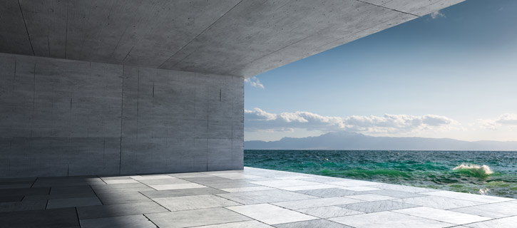 Futuristisches Gebäude am Meer