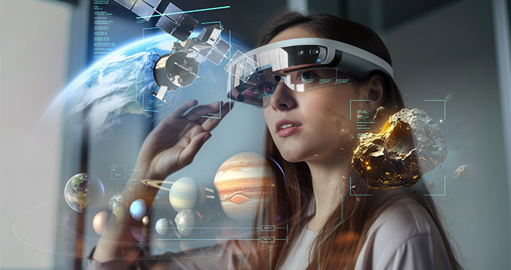 Ein kleines Mädchen lernt mit AR-Brille