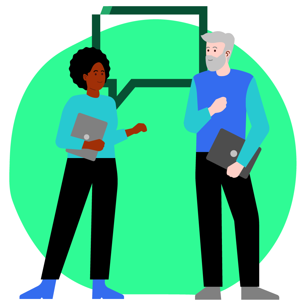 Illustration zum Thema persoenlicher Ansprechpartner: Mann und Frau im Gespräch